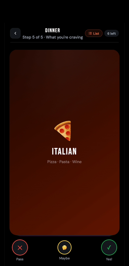voting blind on dinner options in letsdine